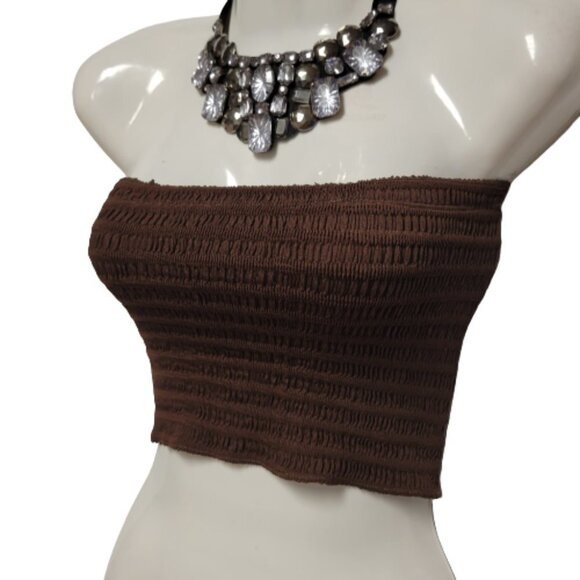 Brown Crop Top Bandeau Top Size S/XS/M Strapless Tube Top Stretchy Bandeau NEW - Picture 2 of 12